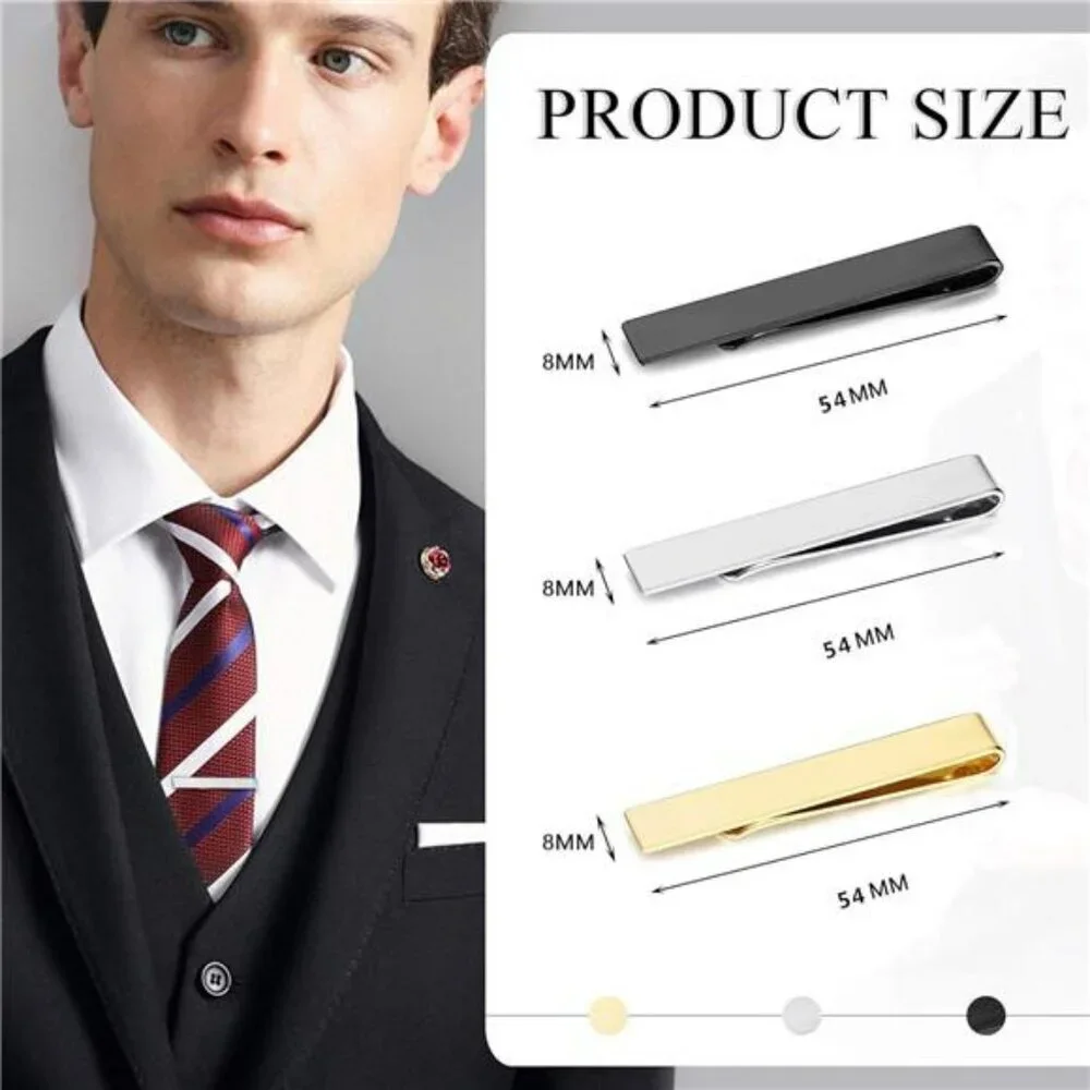Mens Tie Clip Set Silver Gold Black Bar Clips Wedding Business Formal Gift
